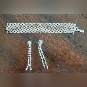 Silver Rhinestone Bracelet and Earrings Set